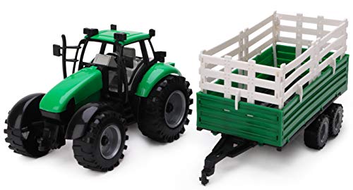 TOYLAND® Tractor agrícola con fricción Verde con Remolque - Boys Farm Toys