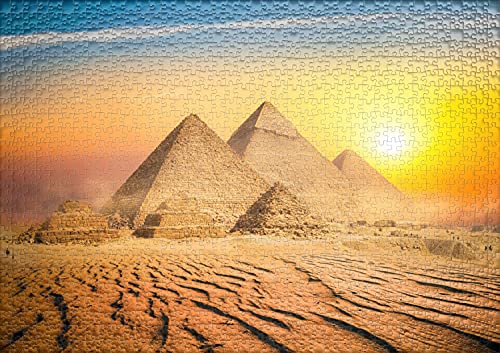 Ulmer Puzzleschmiede - Puzzle Tierra de los faraones: Puzzle de 1000 Piezas - Pintoresco Motivo Egipcio con Las pirámides bajo el cálido Sol del Desierto