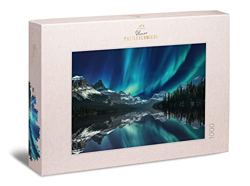 Ulmer Puzzleschmiede - Puzzle "Zauberhafte Canada" - Clásico puzle de 1000 piezas de la naturaleza - Diseño de noche del Alto Norte de Canadá - Paisaje salvaje y espectaculares luces polares
