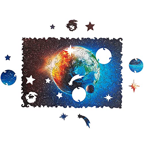 UNIDRAGON Rompecabezas de madera, el mejor regalo para adultos y niños, piezas de rompecabezas de forma única Space Planet Earth, 23 x 16 cm, 125 piezas, pequeño