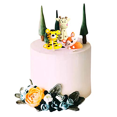 Unimall 6 piezas 3D Jungle Animal Cake Toppers Decoraciones para Pastel Fox Tiger jirafa Animal Cake Toppers para Niños Boy Girl Baby Shower Bautismo Primera Fiesta de cumpleaños Supplies
