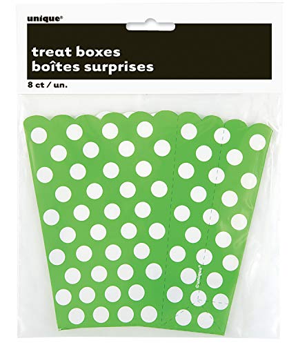 Unique Party-Paquete de 8 cajas para palomitas a lunares, color verde lima, (59291)