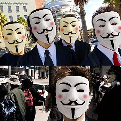 UNOLIGA Halloween Anonymous Mask, 2pcs Mascara V de Vendetta para Adultos, Mascara Hacker, Caretas para Carnaval Disfraz de Halloween Cosplay Accesorios Fiesta Props (Blanco, Beige)