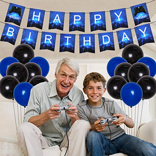 Videojuegos Decoraciones para el 11 ° cumpleaños para niños - Suministros para fiestas de nivel superior Feliz cumpleaños Banner para juegos Decoración para tartas Controlador de juegos Globos