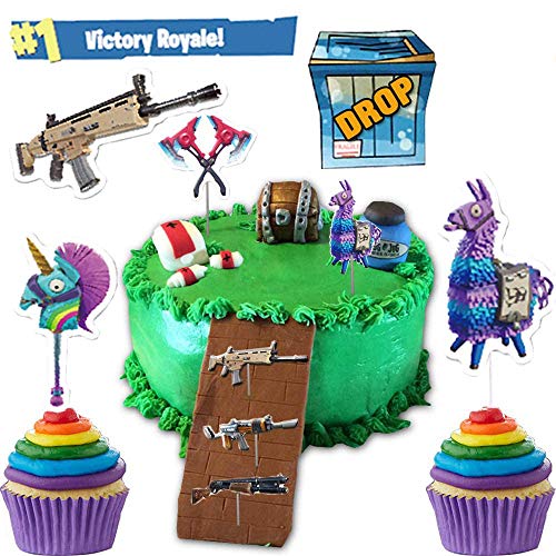 Videojuegos para decoración de pasteles 41pcs, decoraciones para pasteles de Battle Royale, decoración para cupcakes para niños, suministros para fiesta de cumpleaños para fanáticos del juego