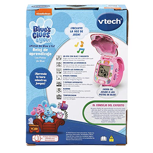 VTech-123-611767 VTech-¡Las Pistas de Blue y tú Reloj de aprendizaje, juguete educativo para niños +3 años, voces originales de la serie, color rosa, versión ESP (3480-611767)