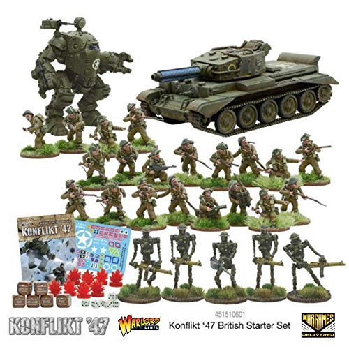 Wargames Delivered - Juego de Miniaturas de Tanques Militares de 28mm - Set de Minijuegos de Guerra Mundial - Konflikt '47 de Warlord Games: Kit de Iniciación del Ejército Británico