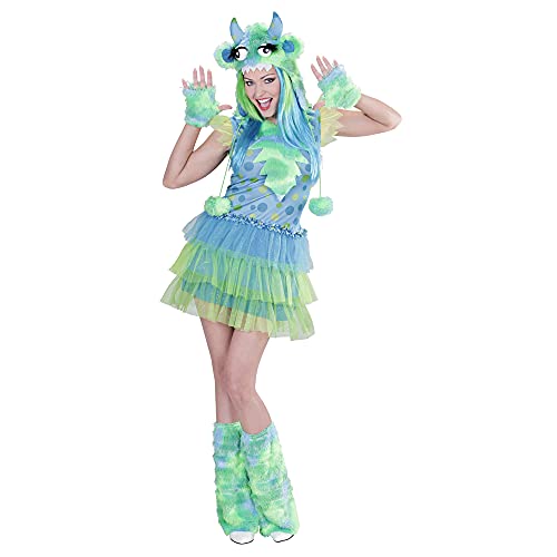 WIDMANN 01701 ? Disfraz para adultos chica monstruo, vestido, gorro, guantes y calentadores, talla S, multicolor.