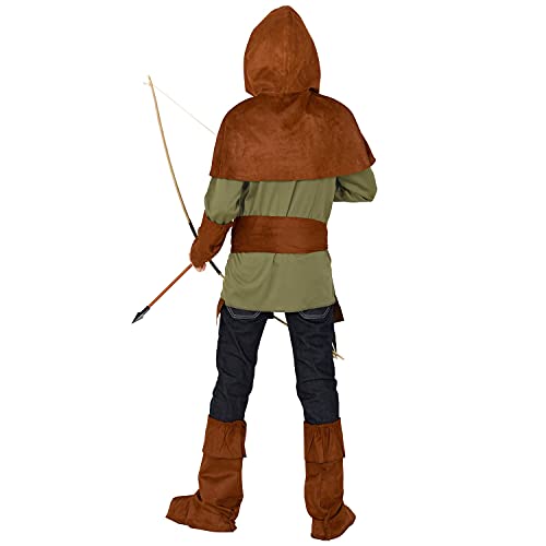 WIDMANN 30066 30066 - Disfraz infantil de Robin of Sherwood, parte superior, protectores de brazos, capa de hombro con capucha, cinturón, cubrebotas, héroe, medieval, multicolor, 128 cm/5-7 años