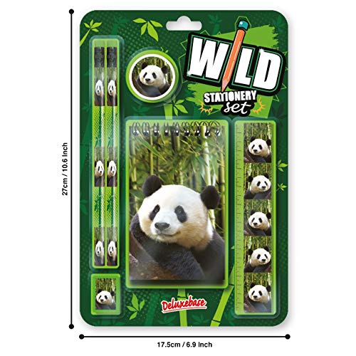 Wild Stationery Set - Panda de Deluxebase. Este divertido set de papelería para chicas y chicos incluye 2 lápices, goma de borrar, sacapuntas, regla y cuaderno