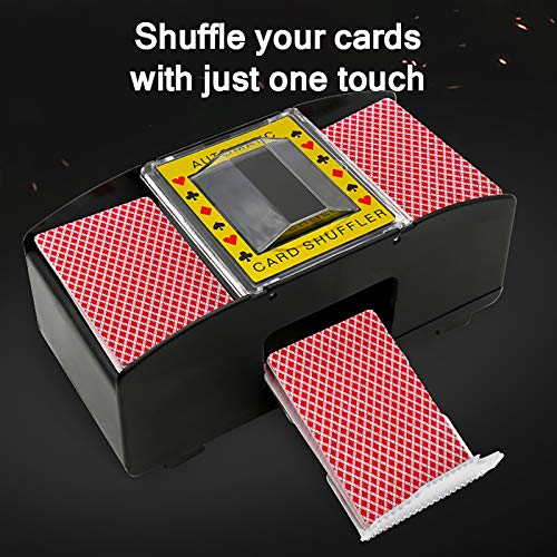 Wowlela Barajador de cartas eléctrico automático para amantes de los juegos de cartas, barajador de cartas de 2 barajas automático con pilas para juegos de cartas en casa, póquer, naipes, rummy