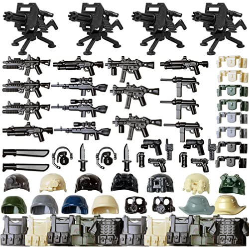WWEI WW2 - Juego de 54 armas militares, casco de caballero, armadura y armas personalizadas, para policía, soldados, figuras compatibles con figuras Lego minifiguras