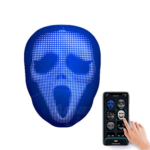 WYCY Mascaras Halloween Mascaras de Terror mascarilla LED Fiesta con Aplicación Máscara Luminosa Inteligente Programable DIY para Fiesta de Disfraces Cosplay (Carga USB)