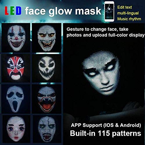 WYCY Mascaras Halloween Mascaras de Terror mascarilla LED Fiesta con Aplicación Máscara Luminosa Inteligente Programable DIY para Fiesta de Disfraces Cosplay (Carga USB)
