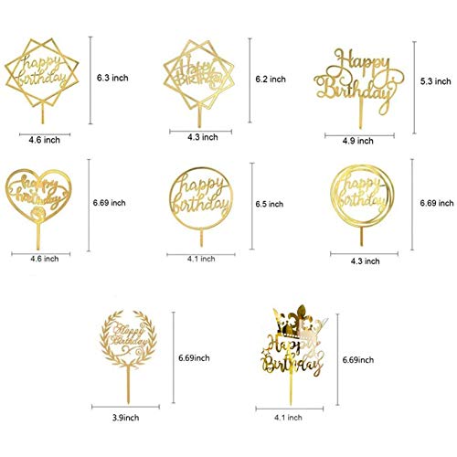 XYUAXUA 16 Piezas Decoración de Tartas,Cake Topper Happy Birthday,Oro Topper de Pastel de Cumpleaños,Acrílico Cupcake Toppers para Tartas Suministros de Purpurina Decoración de Fiesta(Oro)