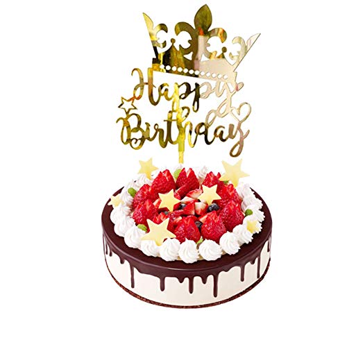XYUAXUA 16 Piezas Decoración de Tartas,Cake Topper Happy Birthday,Oro Topper de Pastel de Cumpleaños,Acrílico Cupcake Toppers para Tartas Suministros de Purpurina Decoración de Fiesta(Oro)
