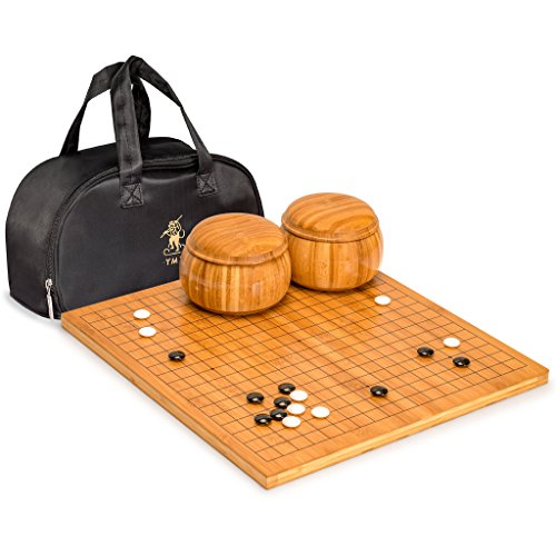 Yellow Mountain Imports Bamboo 0.8-Inch Reversible 19x19 / 13x13 Go Game Set Board with Double Convex Melamine Stones and Bamboo Bowls - Classic Strategy Board Game (Baduk/Weiqi)…