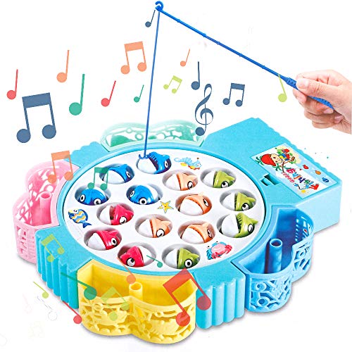 yoptote Juego de Pesca de Mesa Juguete Musical Educativo Peces Rotativos Coloridos Juguetes Eléctricos para Niños Niñas 3 4 5 Años