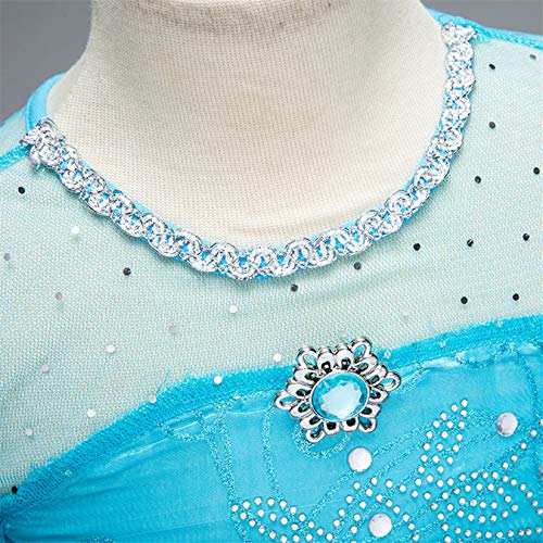 YOSICIL Vestido de Princesa Elsa Vestido Frozen Niñas Disfraz Traje de Cumpleaños ninas Fancy Dress nina Disfraz Elsa Princesa Cosplay con Accesorios traje de arrastre 3-10Años 110-150cm, Azul 140