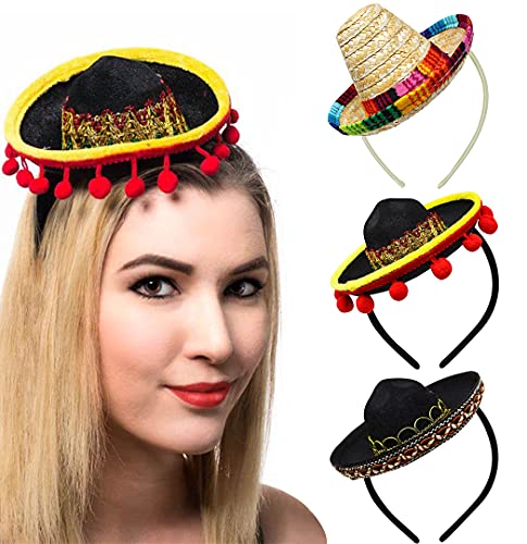 Yzpacc Juego de 6 sombreros de paja Cinco De Mayo para fiestas de tela con flecos de bola para decoración de fiestas, día de muertos, decoración de temática mexicana y recuerdos de fiesta