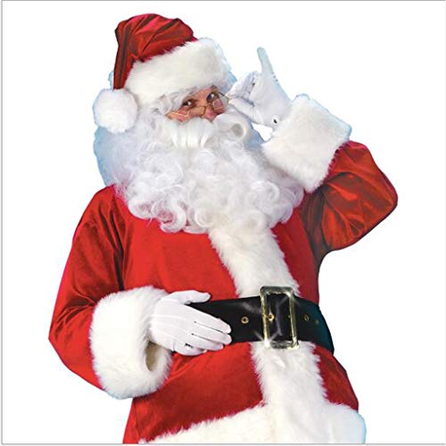 ZCAYIN Disfraz de Santa Claus Papá Noel for Hombre, Sombrero de Papá Noel + Barba + Guantes + Chaqueta + cinturón + pantalón + Funda for Botas y Otro Disfraz de Santa Cosplay de 7 Piezas