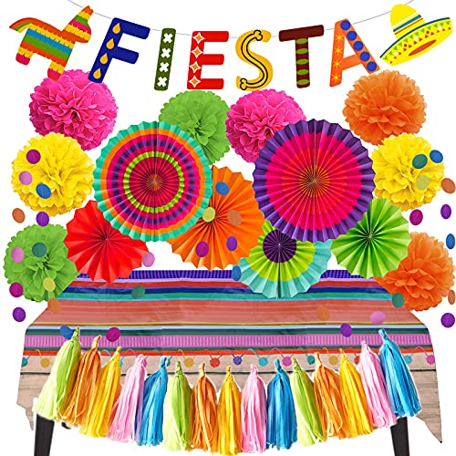 ZERODECO Decoraciones de fiesta de fiesta, multicolor de fiesta, banner de papel, pompones de papel de seda, borla, mantel, guirnaldas, para fiesta, tema mexicano, cinco de mayo, coco, carnavales