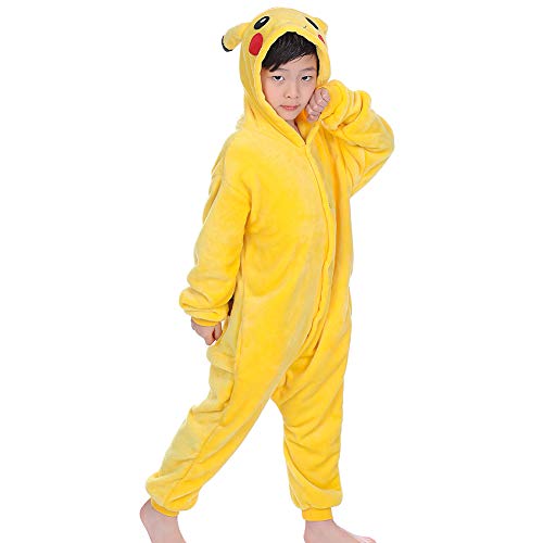 zpllsbratos Niños Pijamas Animales Ropa de Dormir Cosplay Disfraz para Carnaval Halloween Navidad(Pikachu,Etiqueta 125 para Altura 135cm-145cm)