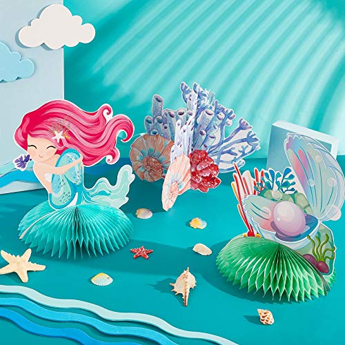 10 Piezas Centros de Mesa de Sirena Panal en Forma de Sirena Centro de Mesa Bajo Mar Topper Oceánico de Mesa Decoración de Vajilla de Sirena para Baby Shower Cumpleaños de Tema de Sirena