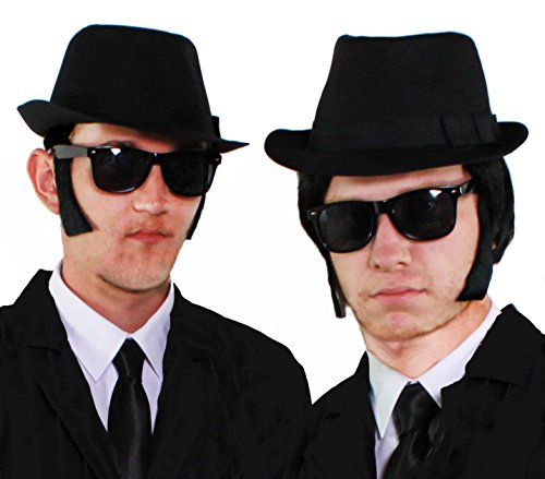 2 disfraces de adulto para hombre, disfraz de ambos hermanos a juego, traje negro, corbata negra, gafas de sol negras y sombrero negro (XL y XL)