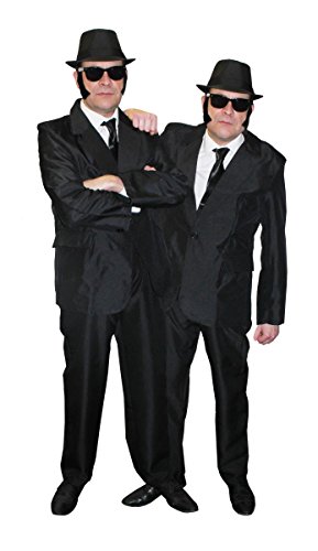 2 disfraces de adulto para hombre, disfraz de ambos hermanos a juego, traje negro, corbata negra, gafas de sol negras y sombrero negro (XL y XL)