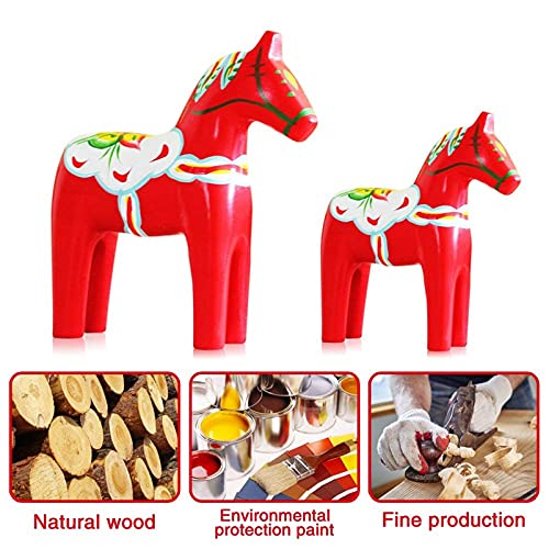 2 piezas de madera Dala Horse Swedish National Style Figuras de madera Estatua Artesanía Suecia Estilo Dala Horse House Decoración (rojo)