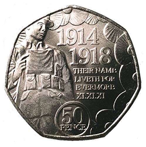 2018 ISLE OF MAN 50p Pence Día del Armisticio Segunda Guerra Mundial de la Primera Guerra Mundial de la Amapola Moneda en una bolsa