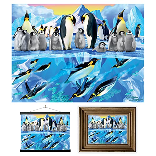 3D LiveLife Lenticular Cuadros Decoración - Pingüinos al agua de Deluxebase. Poster 3D sin marco de invierno. Obra de arte original con licencia del reconocido artista, Michael Searle