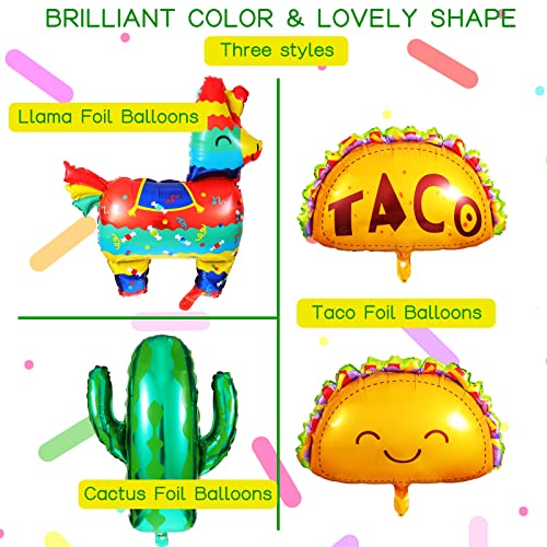 6 Piezas Globos de Tema de Fiesta Mexicana Globos de Papel de Aluminio de Mylar de Taco Mexicano Llama Cactus Jumbo Decorativo para Suministros de Cumpleaños Cinco de Mayo Taco Fiesta Luau