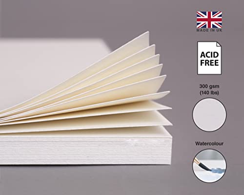 Acuma Crafts - Bloc de papel para acuarela, 35 hojas, tamaño A4, 300 g/m², encuadernado con pegamento, a prueba de sangrado, mixtos de dibujo y técnicas, fabricado en Reino Unido por Acuma Crafts