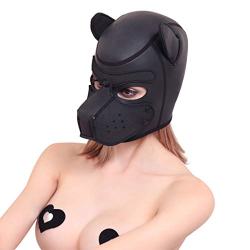 AlevRam Máscara de Perro Adulto,Sexy Cosplay Juego de rol Perro Cabeza Llena máscara Acolchado de Goma Cachorro Jugar máscara Suave (negro)