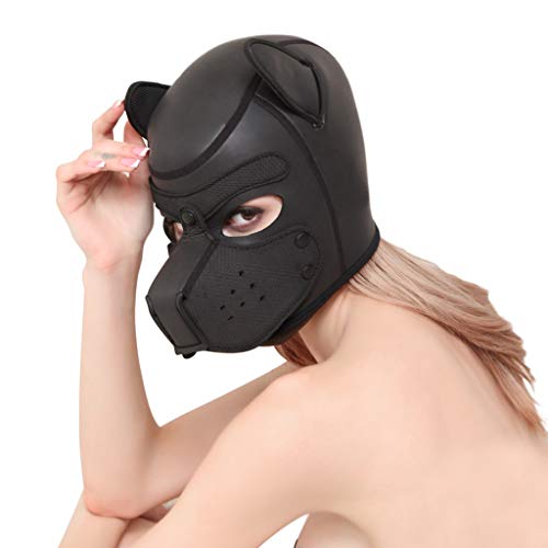 AlevRam Máscara de Perro Adulto,Sexy Cosplay Juego de rol Perro Cabeza Llena máscara Acolchado de Goma Cachorro Jugar máscara Suave (negro)