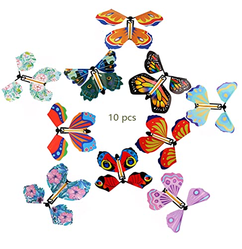 Allgut Juguete de mariposa volador, tarjeta de mariposa mágica de viento de mariposa de colores brillantes, tarjeta de regalo sorpresa para boda, fiesta de cumpleaños (multicolor-10 piezas)