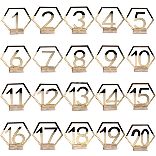 Amosfun Números de mesa de boda de acrílico con espejo plateado y números de mesa para tarjetas, decoración para bodas o cumpleaños (dorado)