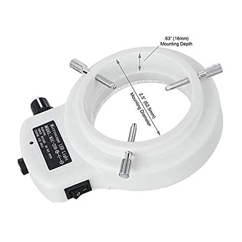 AmScope - Anillo luminoso ajustable blanco con 144 LEDs para estereomicroscopio y cámara
