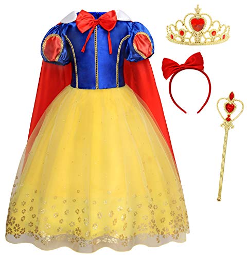AmzBarley Disfraz Vestido Princesa Blancanieves Niña Tutu Ceremonia,Traje Niña,Disfraz Infantil Fiesta Carnaval Cosplay Halloween con Accesorios, 5-6 Años