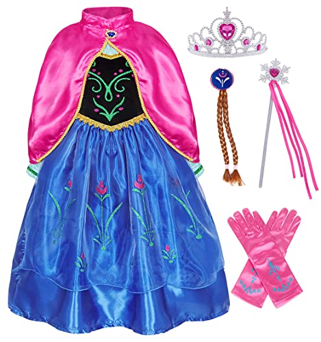 AmzBarley Niña Princesa Anna Coronación Vestido Disfraz Niño Cumpleaños Fiesta Cosplay Carnaval Cosplay Halloween Ceremonia Traje Blue 11-12 Años 150