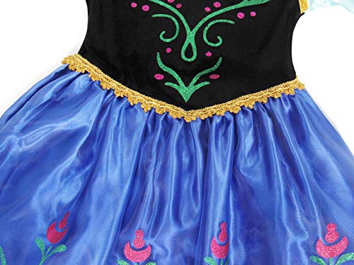 AmzBarley Niña Princesa Anna Coronación Vestido Disfraz Niño Cumpleaños Fiesta Cosplay Carnaval Cosplay Halloween Ceremonia Traje Blue 11-12 Años 150