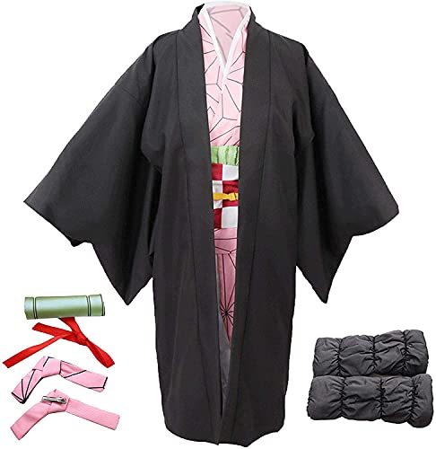 Anime Cosplay Disfraz de Vestir Uniformaje, N-Ezuko Ki-Mono Outfit con bambú y Zapatos Japonés Anime Ki-Metsu No Y-Aiba N-Ezuko Cosplay Cosplay Full For Adults Kids