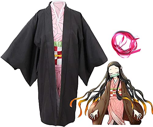 Anime Cosplay Disfraz de Vestir Uniformaje, N-Ezuko Ki-Mono Outfit con bambú y Zapatos Japonés Anime Ki-Metsu No Y-Aiba N-Ezuko Cosplay Cosplay Full For Adults Kids