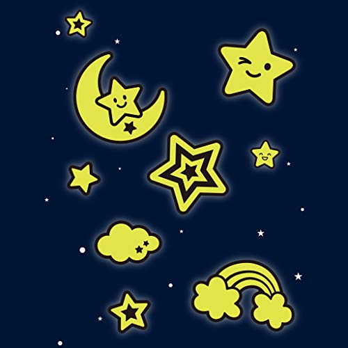 APLI Kids 18559-Pegatinas con Acabado luminiscente Modelo Lunas y Estrellas, Brillan en la Oscuridad. Incluye 1 Hoja con 26 Pegatinas de Adhesivo Permanente (18559)