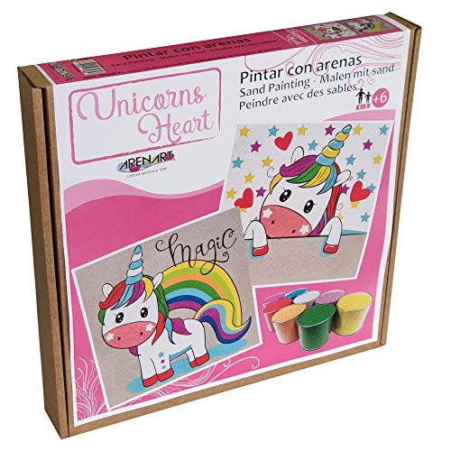 Arenart | Pack 2 Dibujos Unicornio 30x30cm | para Pintar con Arenas de Colores | Manualidades para Niña | Dibujo Infantil | +6 años