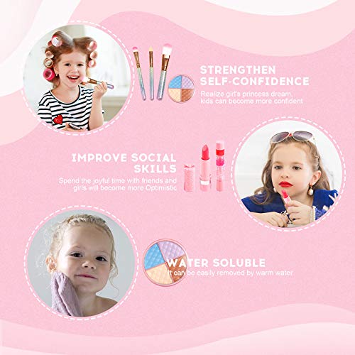 Auney Kit de Maquillaje Niñas, 18 Piezas de Juguete de Maquillaje Cosméticos Lavables, Regalo de Princesa para Niñas de 3 4 5 6 7 8 años