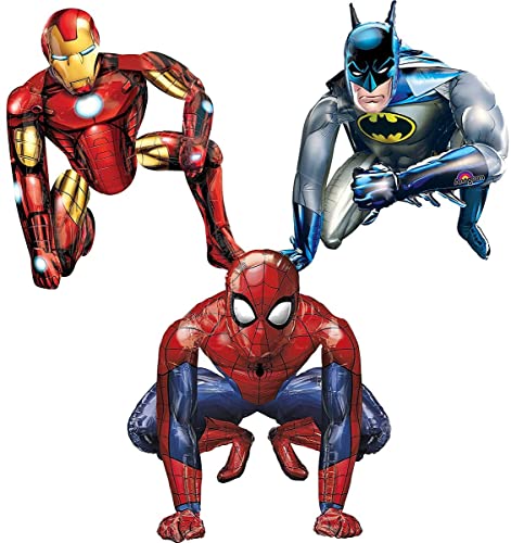 Avengers Decoración de fiesta con globo de película de aluminio, 3 piezas de globos tridimensionales que incluyen Spider-Man Iron Man Batman Foil AirWalker Balloon (21 * 24 pulgadas)