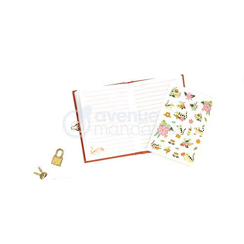 Avenue Mandarine CO206C - Un journal intime 240 pages lignées 11x14 cm avec fermeture cadenas, Chats et fleurs